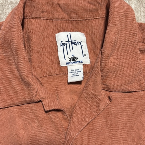 XL AFTCO Guy Harvey COLLAB 100% silk button up shirt FISH BEACH TERRA COTTA - Picture 2 of 6